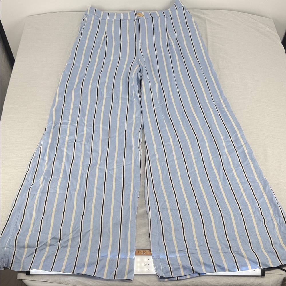 Rae Mode Pants Wm 1X Seneca Light Blue Striped Wide-Leg Button Close - Picture 2 of 9